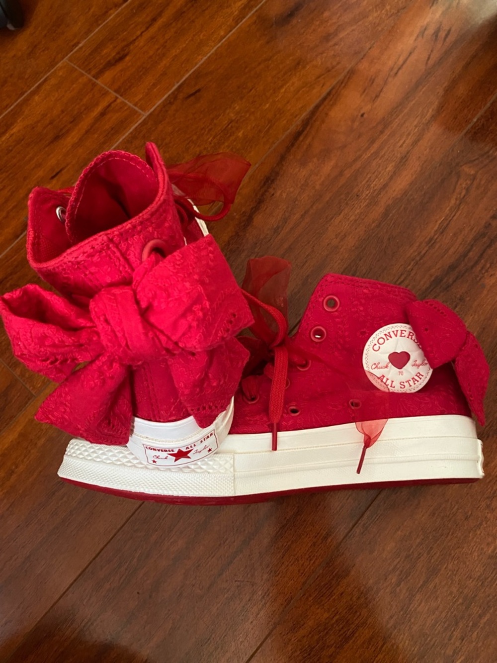 Converse Red High-Top Sneakers with embroidered paisley Lace Bow